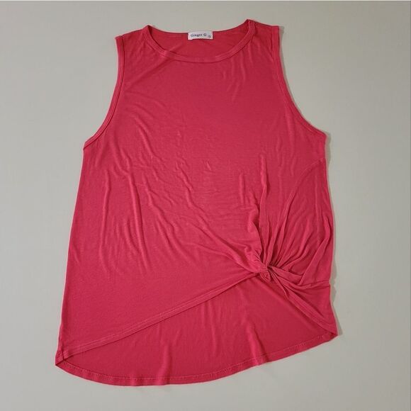 Ginger G Women's Red/Orange Front Twist Knot Tank Top - Picture 1 of 8